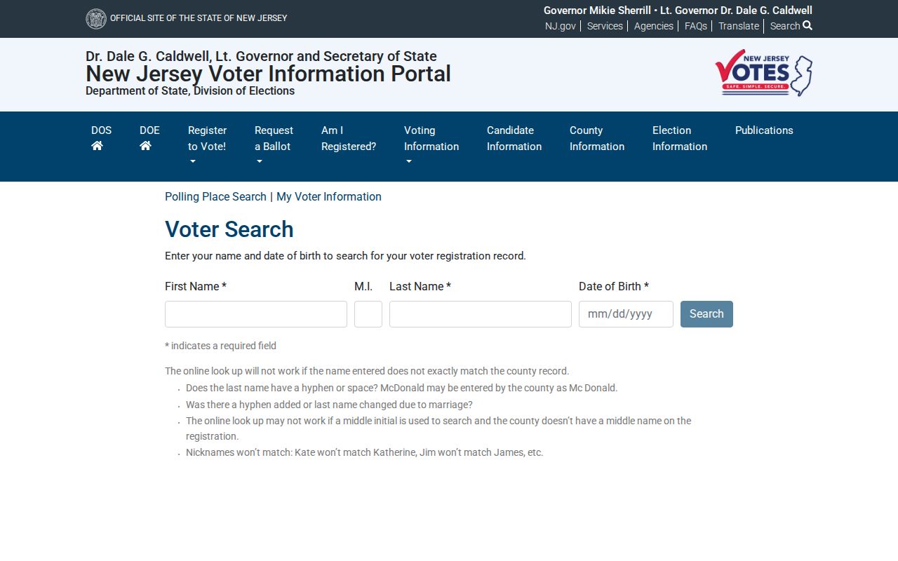 Barnegat Township residents directory New Jersey voter search entry page