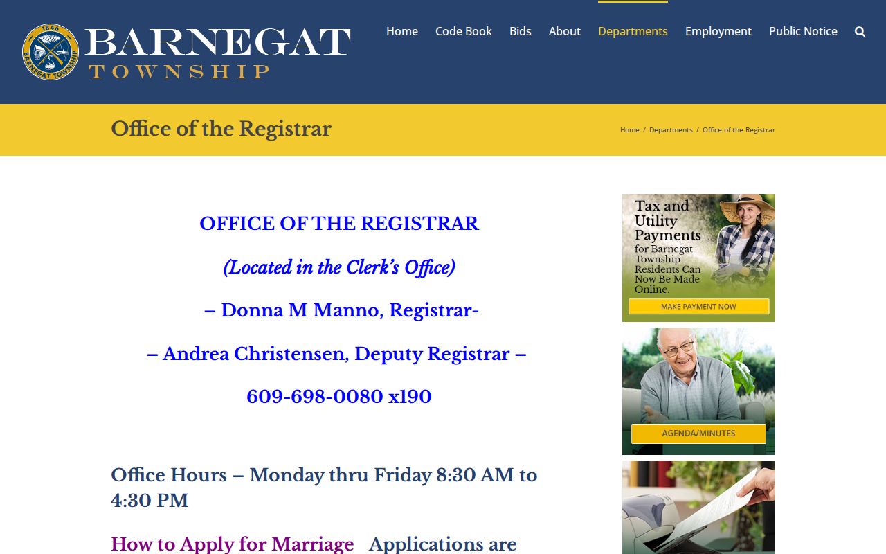 Barnegat Township resident lookup through the local Registrar vital records office
