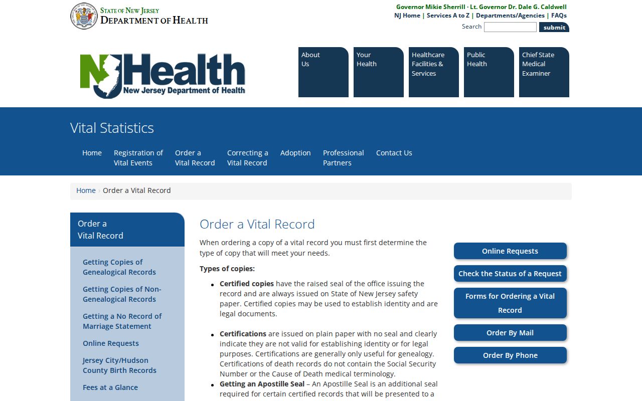 Barnegat Township resident lookup using the New Jersey vital record application
