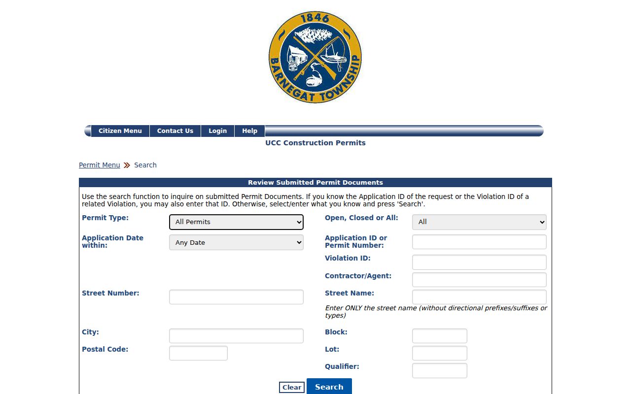 Barnegat street directory construction permit search