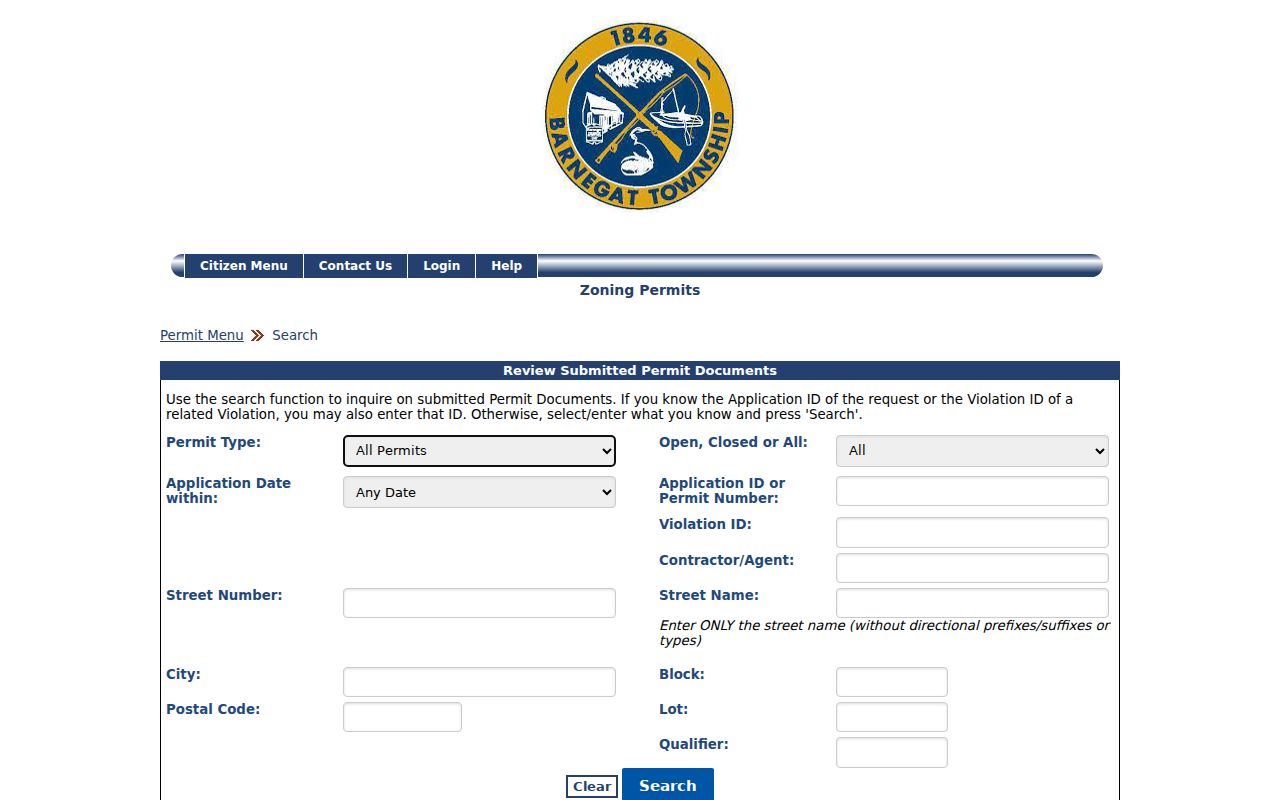 Barnegat street directory zoning permit search