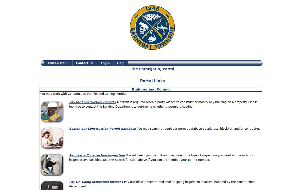 Barnegat ZIP code directory permit search through the Citizen Services Portal