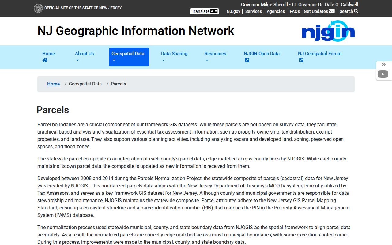Barnegat ZIP code directory parcel search fields in the NJGIN Property Explorer